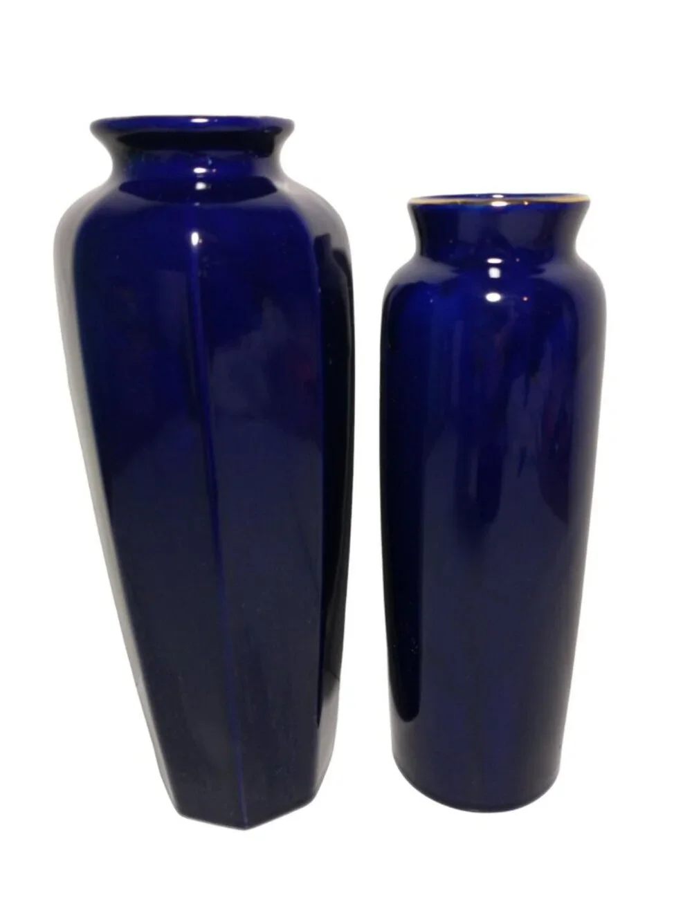 Vtg Cobalt Blue Vase with Pheasant Gold Accents Lot‎ of 2 Japan Signed